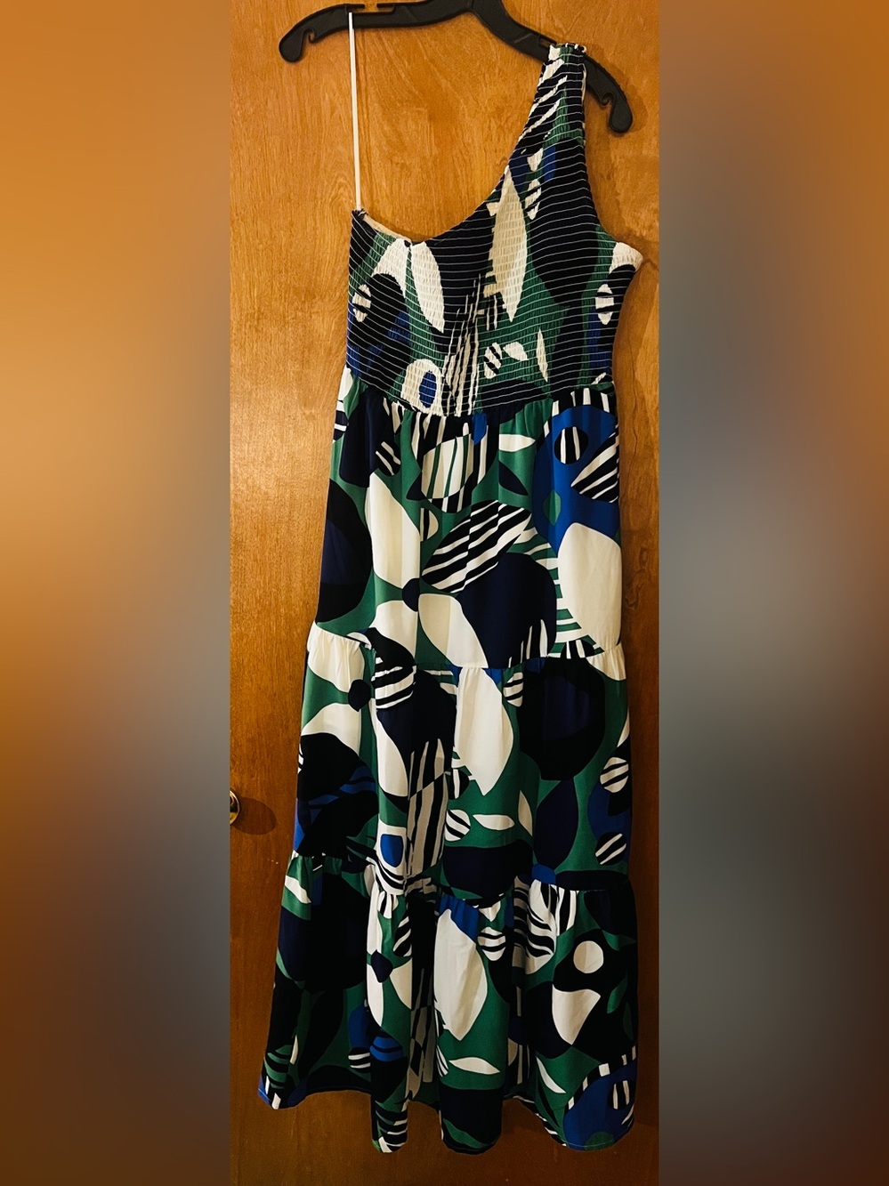 Sugarlips Green, Blue & White Abstract Tiered Maxi Skirt